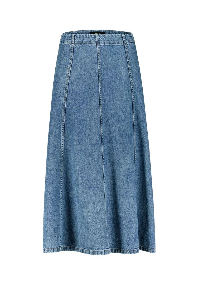 Ausgestellter Denim-Midirock mit Teilungsnähten