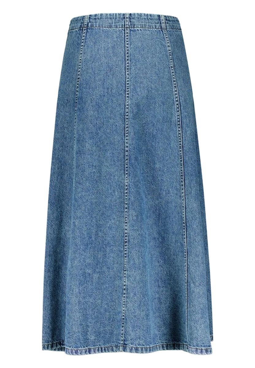 Ausgestellter Denim-Midirock mit Teilungsnähten