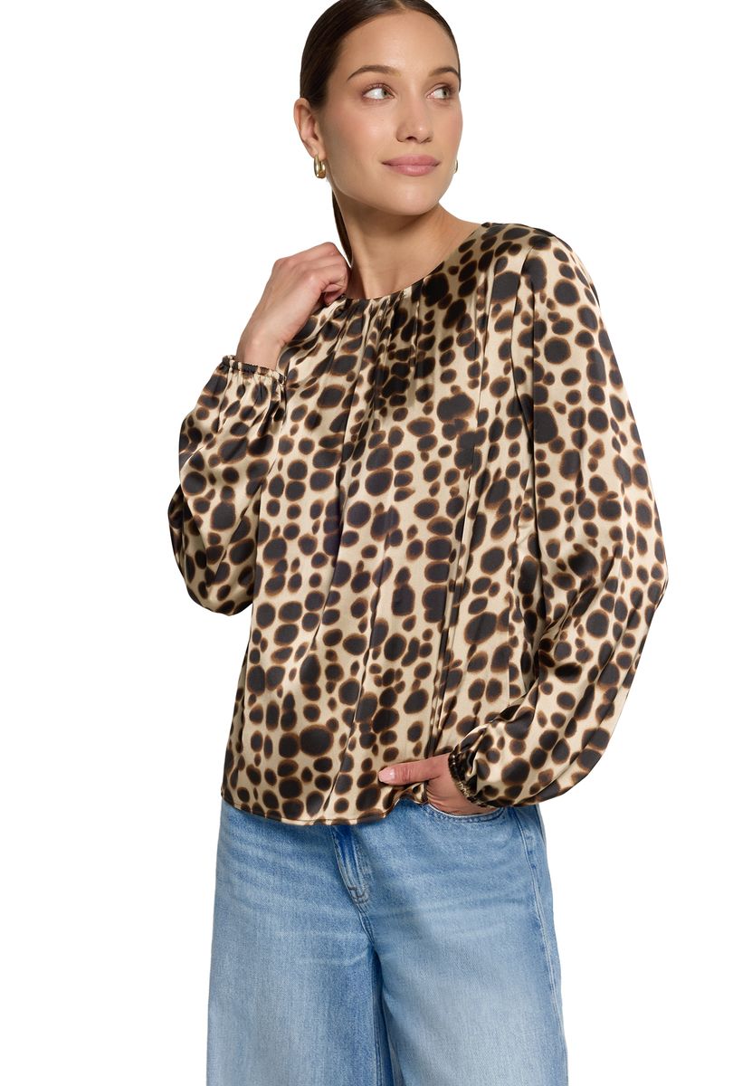 Satin-Bluse mit abstraktem Print