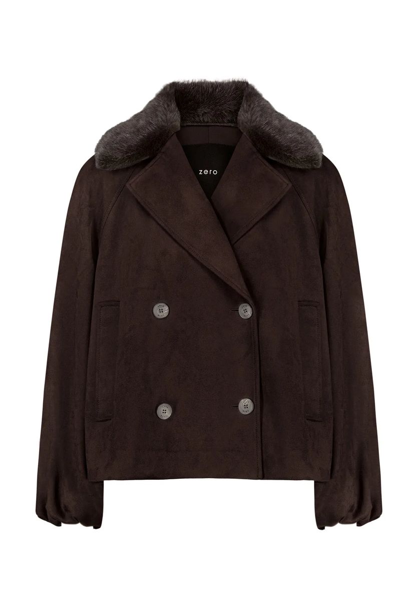 Zweireihige Jacke in Wildlederoptik