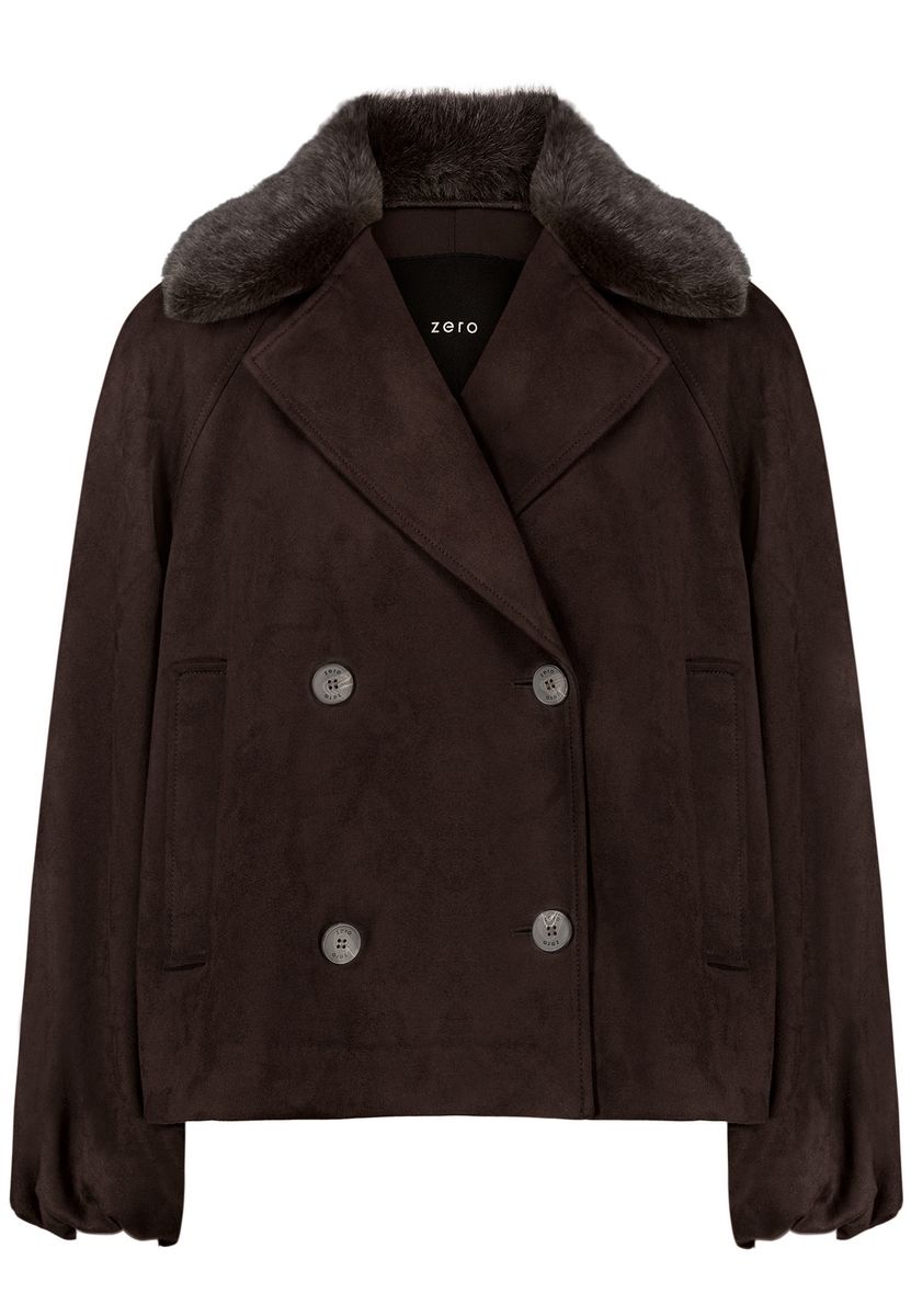 Zweireihige Jacke in Wildlederoptik