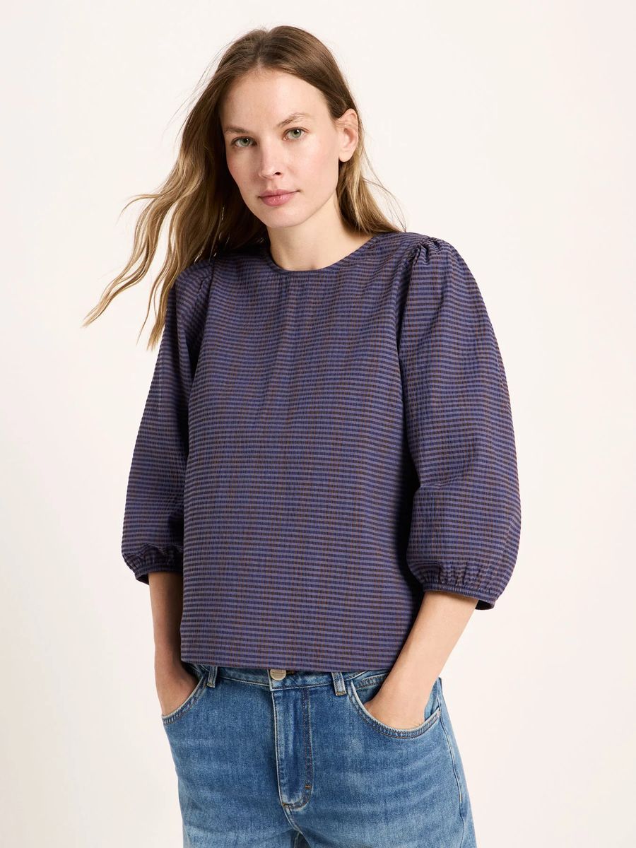 Strukturierte Bio-Baumwollbluse mit Puffärmeln