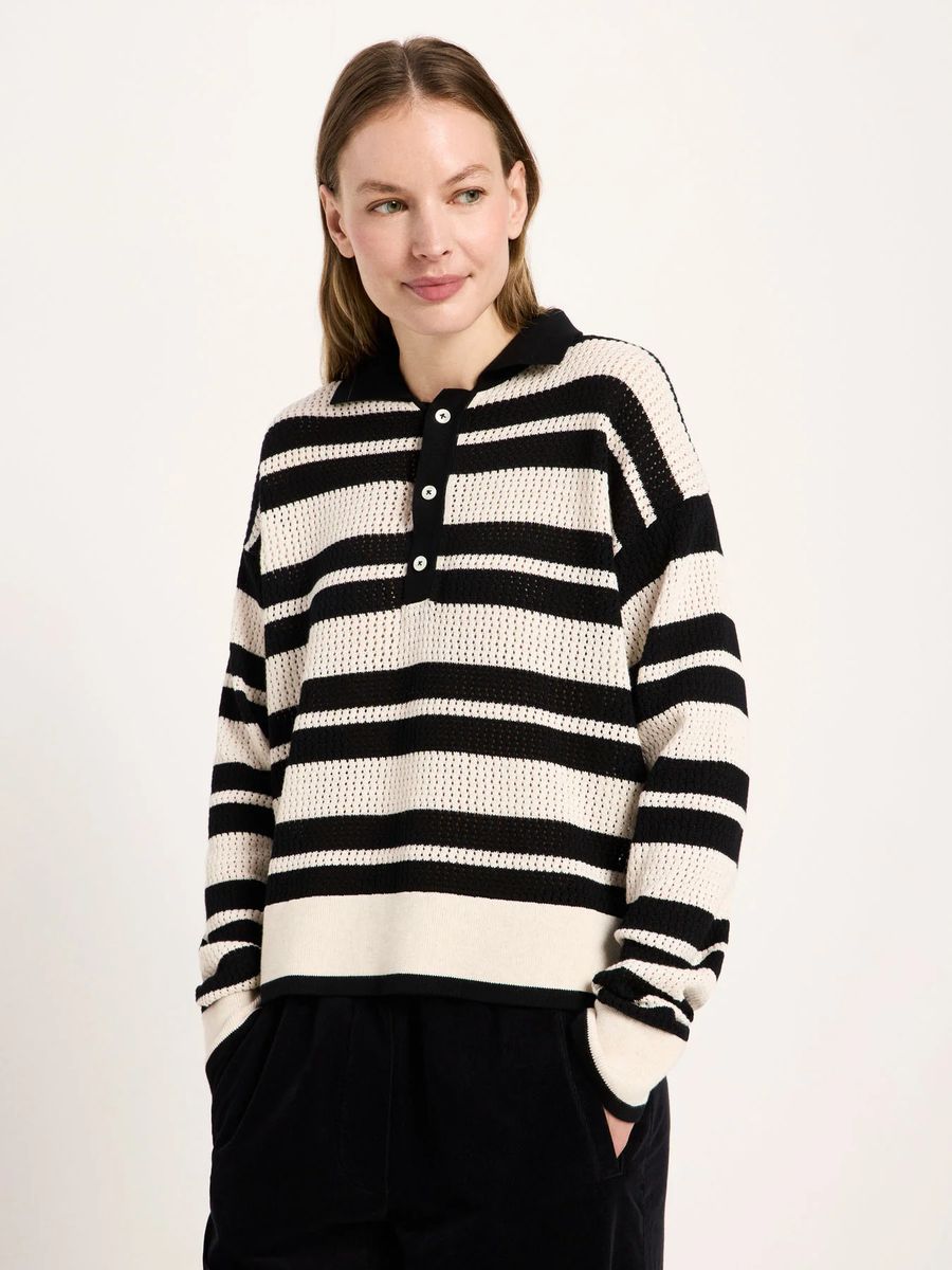 Gestreifter Polo-Pullover aus Bio-Baumwolle