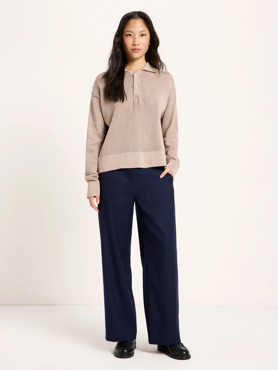 Strukturierter Baumwollpullover mit Polokragen