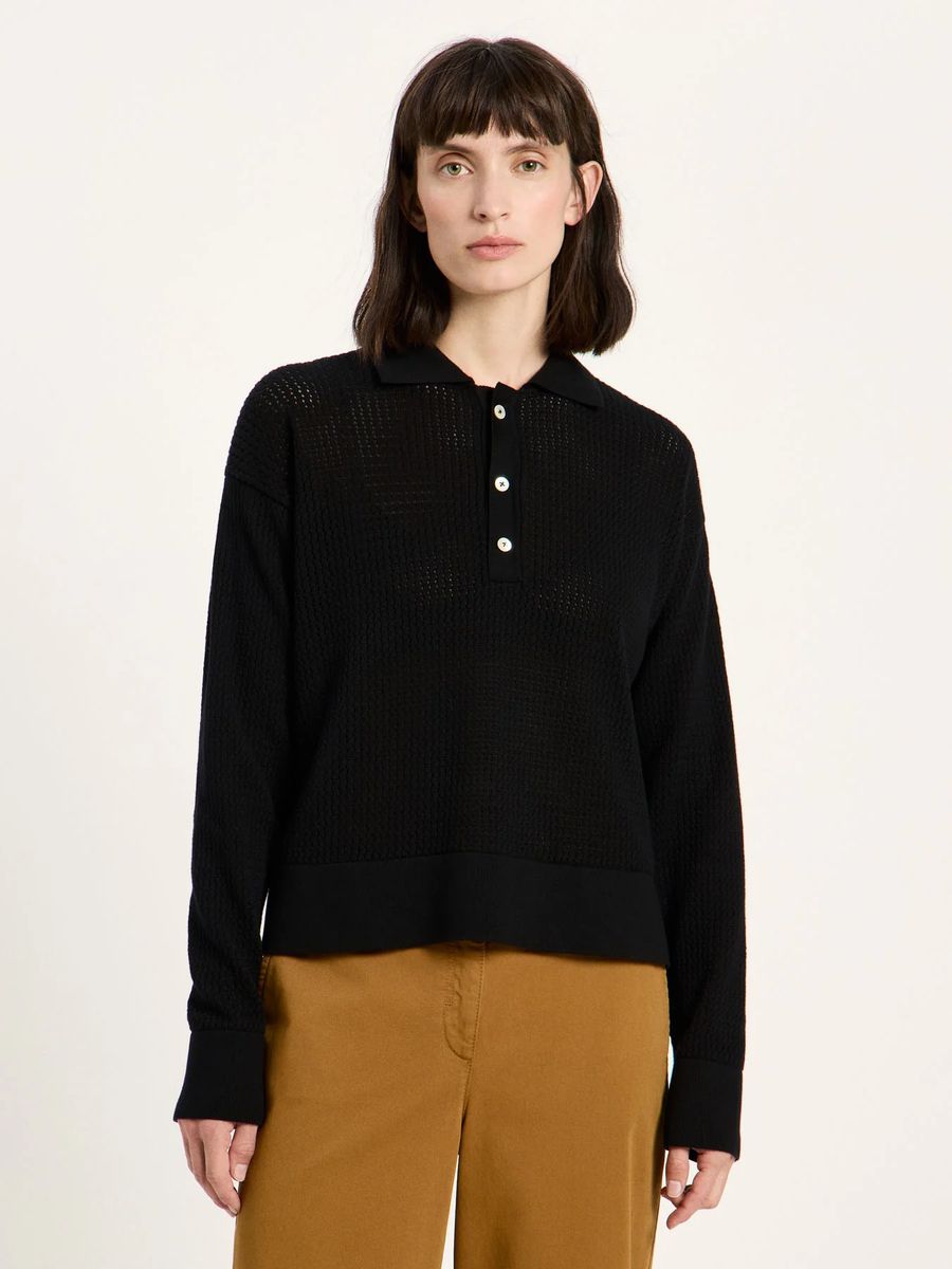 Strukturierter Bio-Baumwoll Polo-Pullover