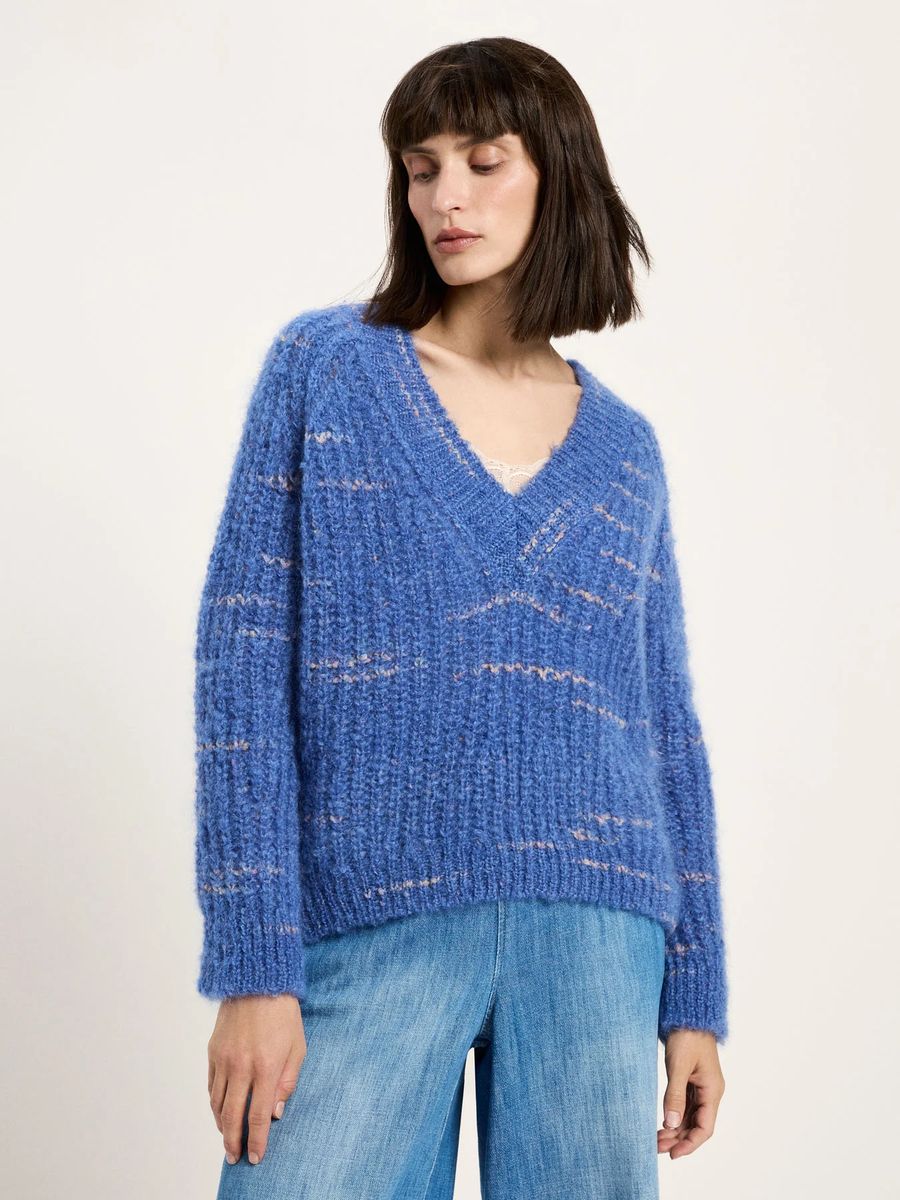 Entspannter Mohair-Pullover mit V-Ausschnitt