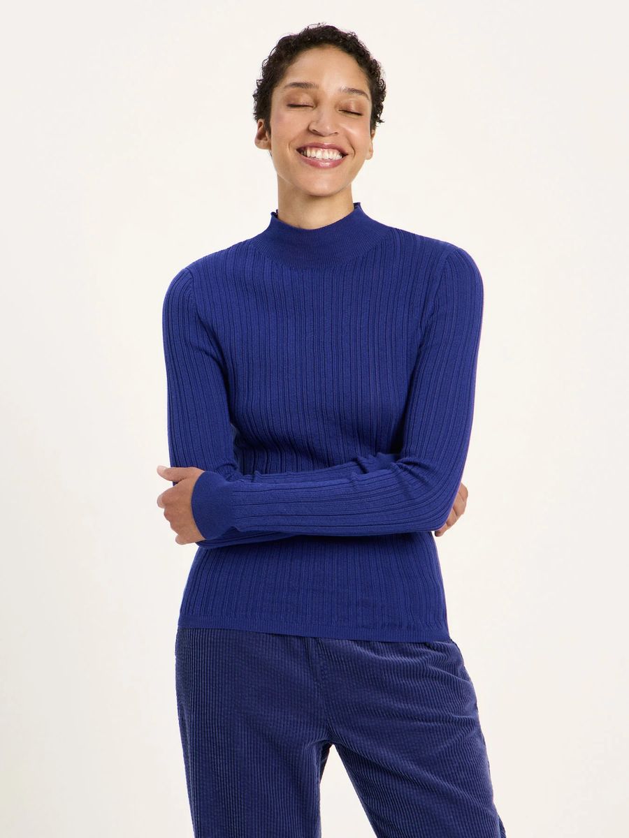 Feingerippter Bio-Baumwoll-Rollkragenpullover