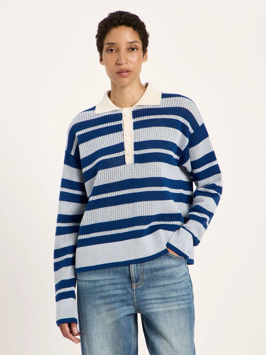 Gestreifter Polo-Strickpullover aus Baumwolle