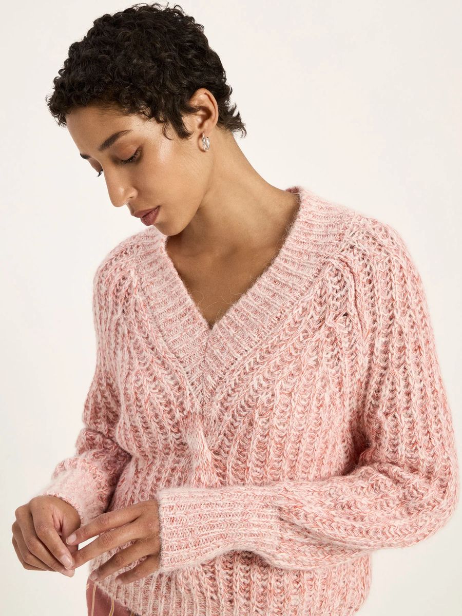 Grobstrick-Pullover aus Alpaka-Mix mit V-Ausschnitt