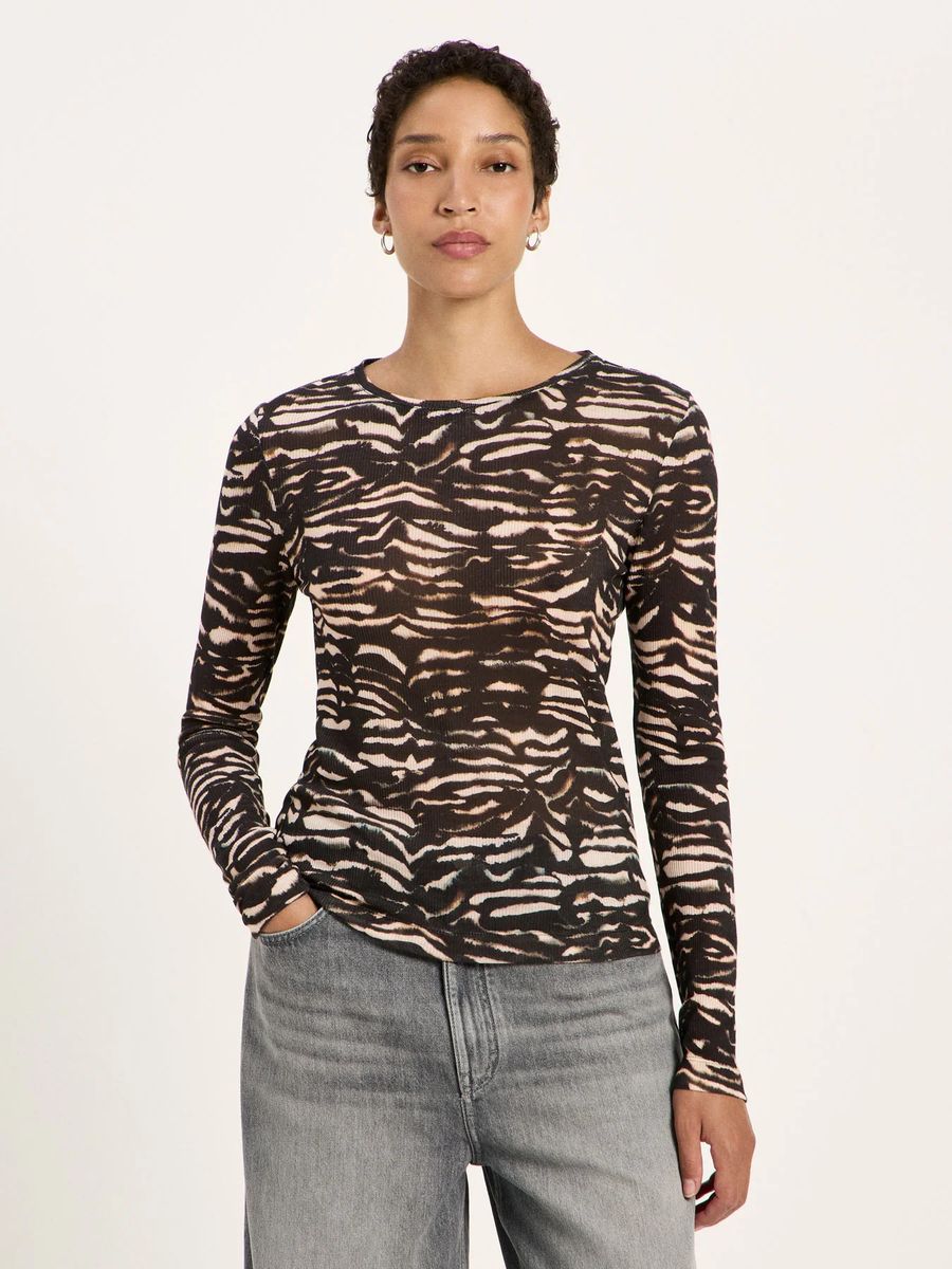 Geripptes Langarmshirt mit Tigermuster