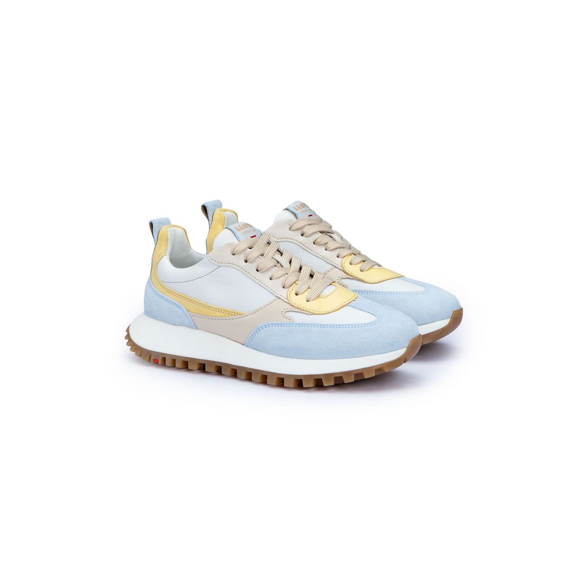 Pastellfarbener Low-Top-Sneaker aus Materialmix