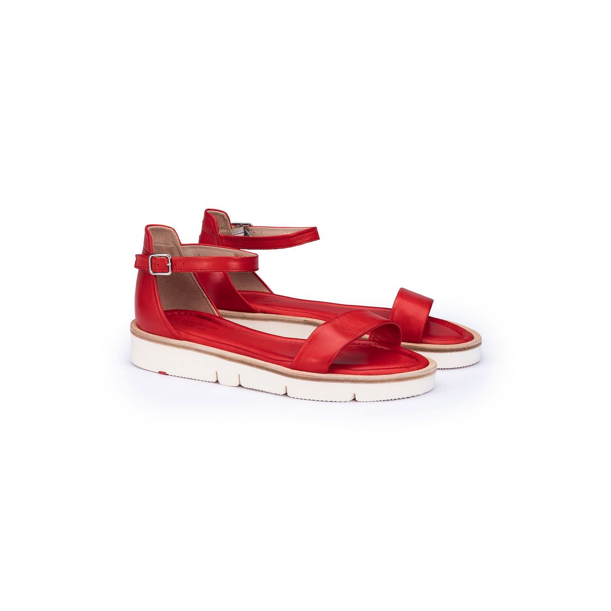 Rote Leder-Plateausandalen