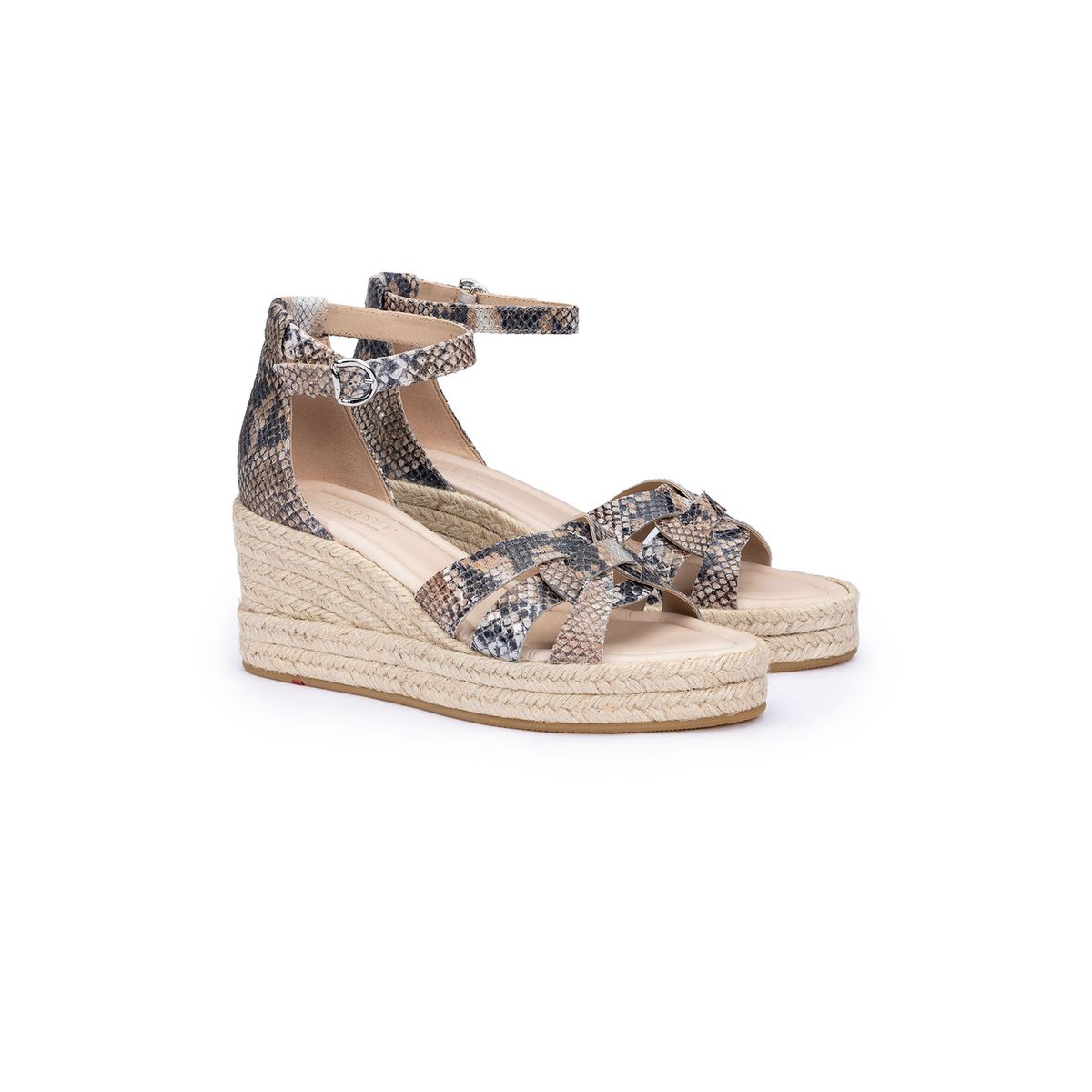 Keilsandaletten mit Schlangenmuster-Optik