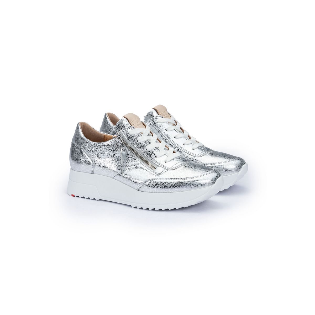 Plateau-Sneaker aus genarbtem Metallic-Leder