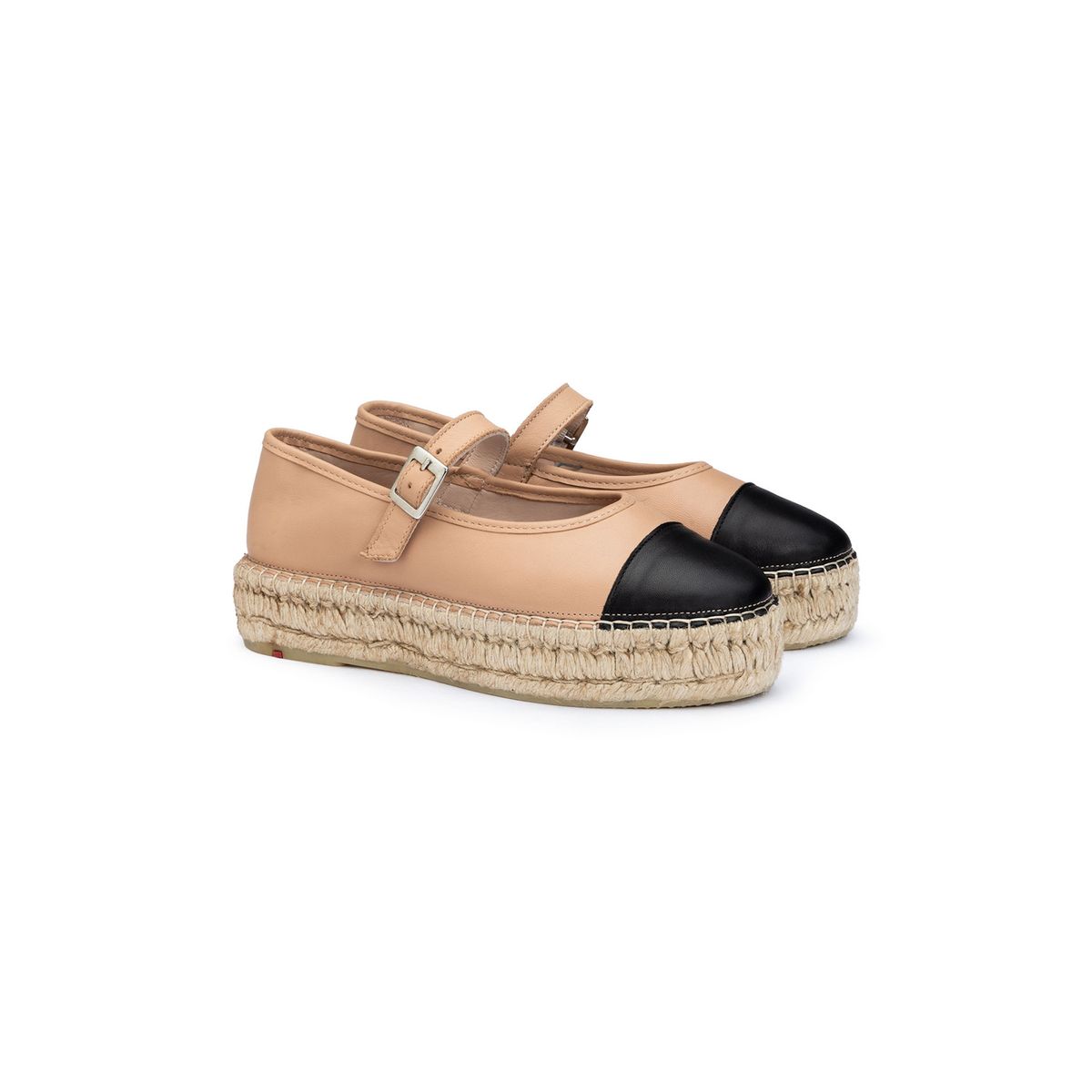 Zweifarbige Leder-Mary-Jane-Espadrilles