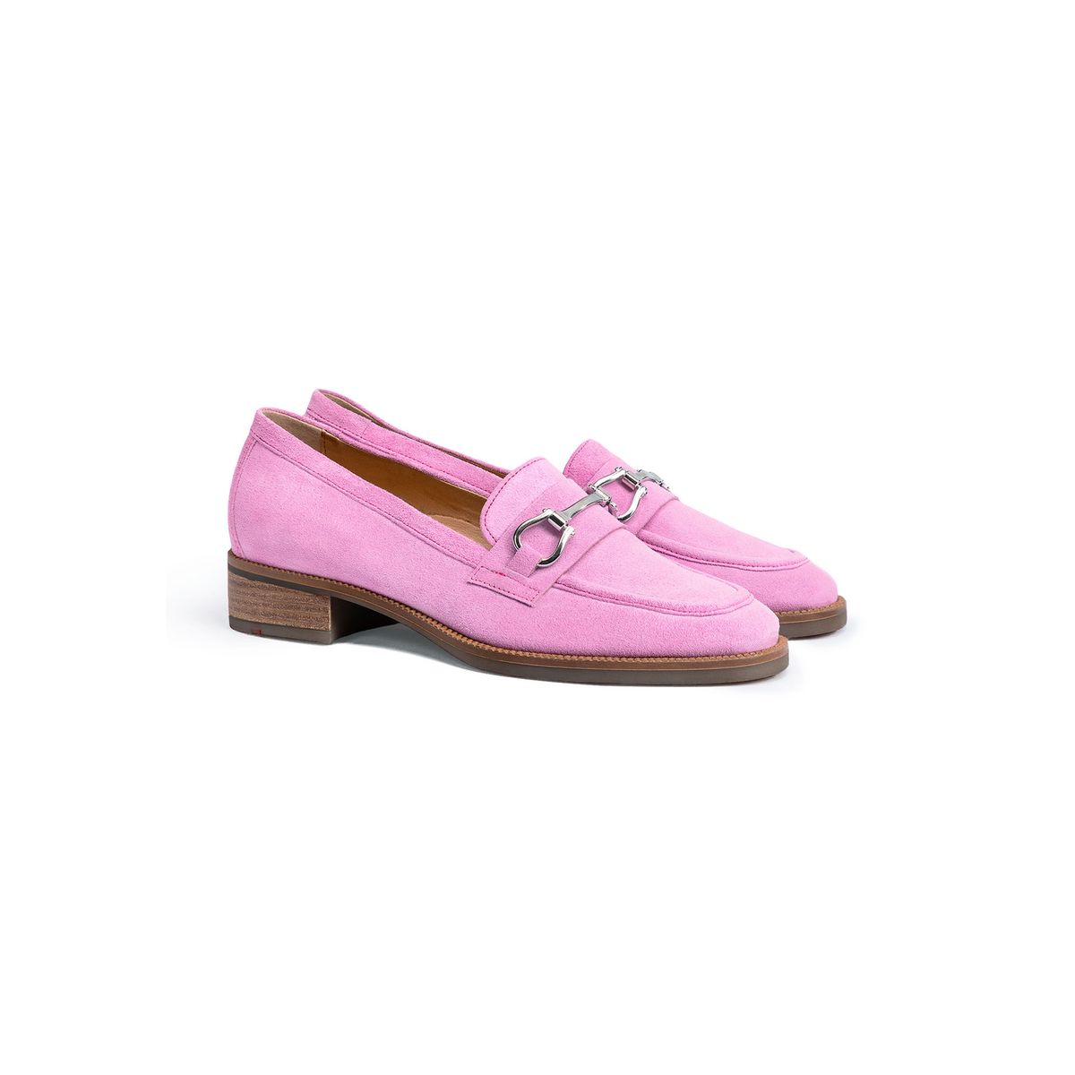 Wildleder-Loafer mit Trensenspange und Blockabsatz