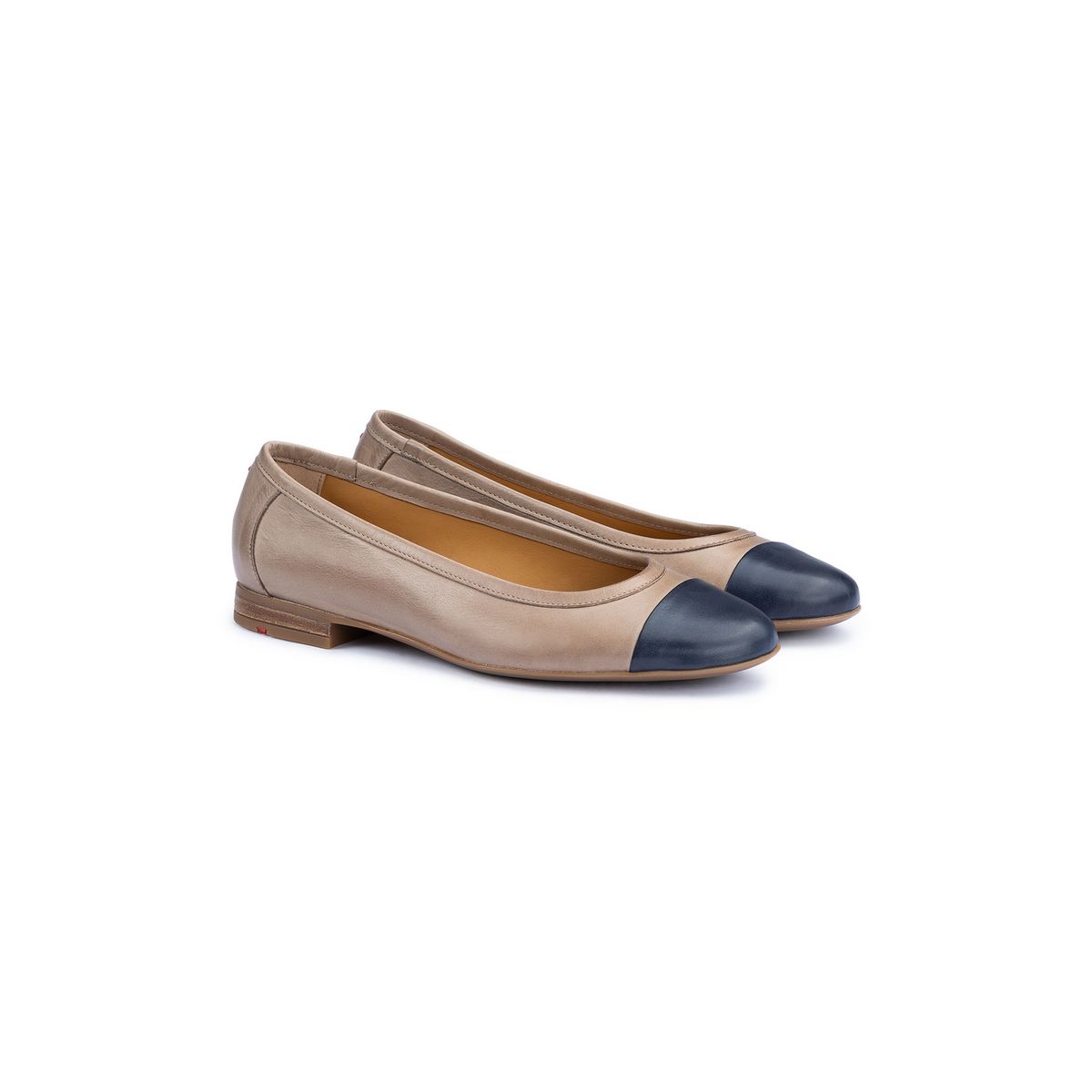 Zweifarbige Leder-Ballerinas mit Kappe