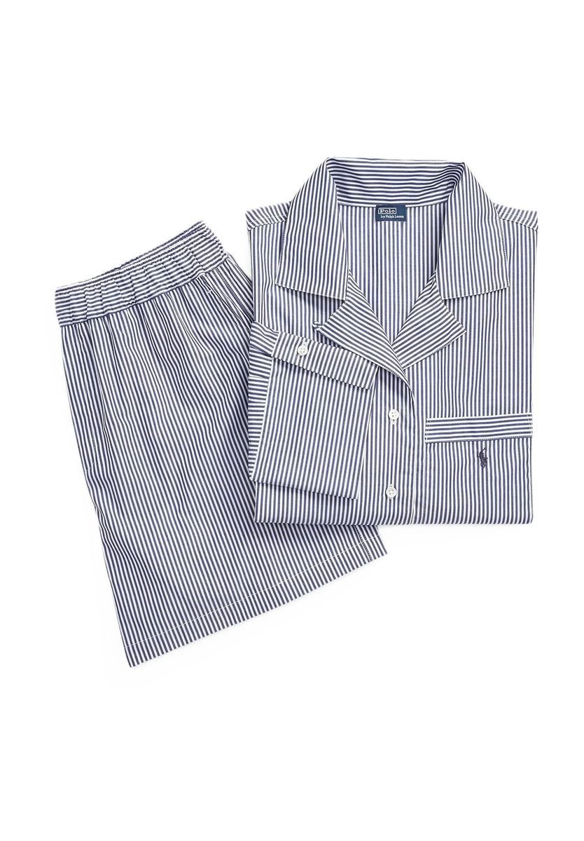 Gestreifter Baumwoll-Schlafanzug im Cropped-Stil