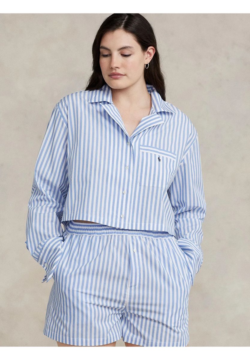 Gestreifter Baumwoll-Schlafanzug im Cropped-Stil