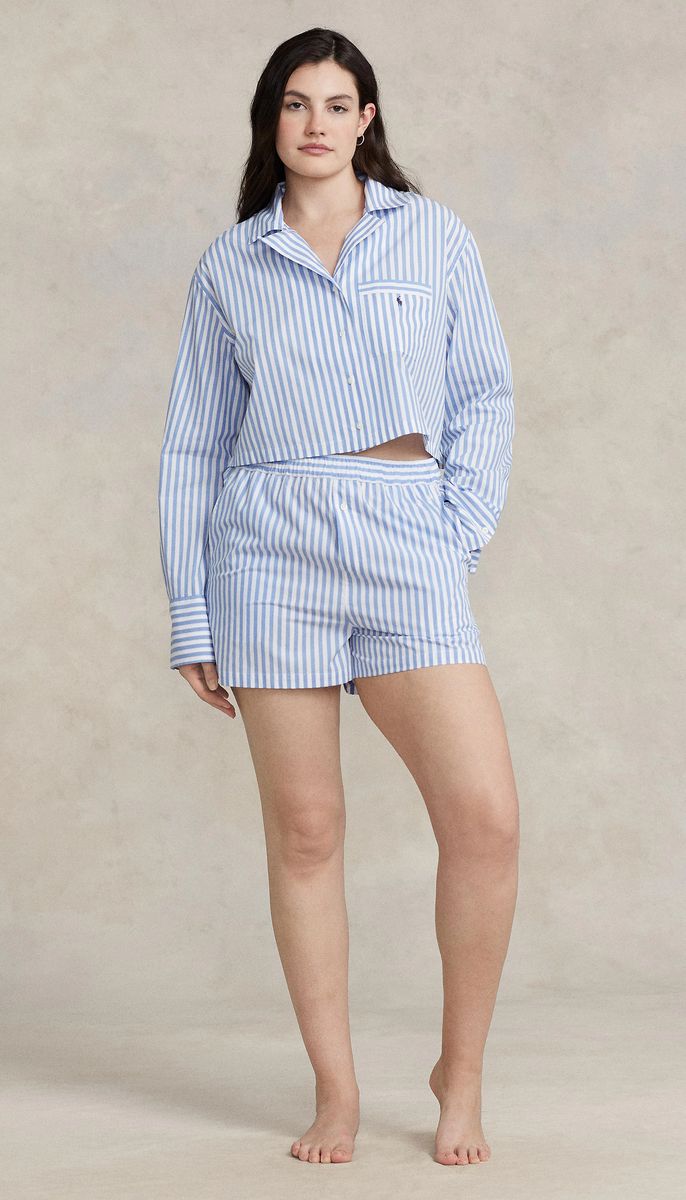 Gestreifter Baumwoll-Schlafanzug im Cropped-Stil