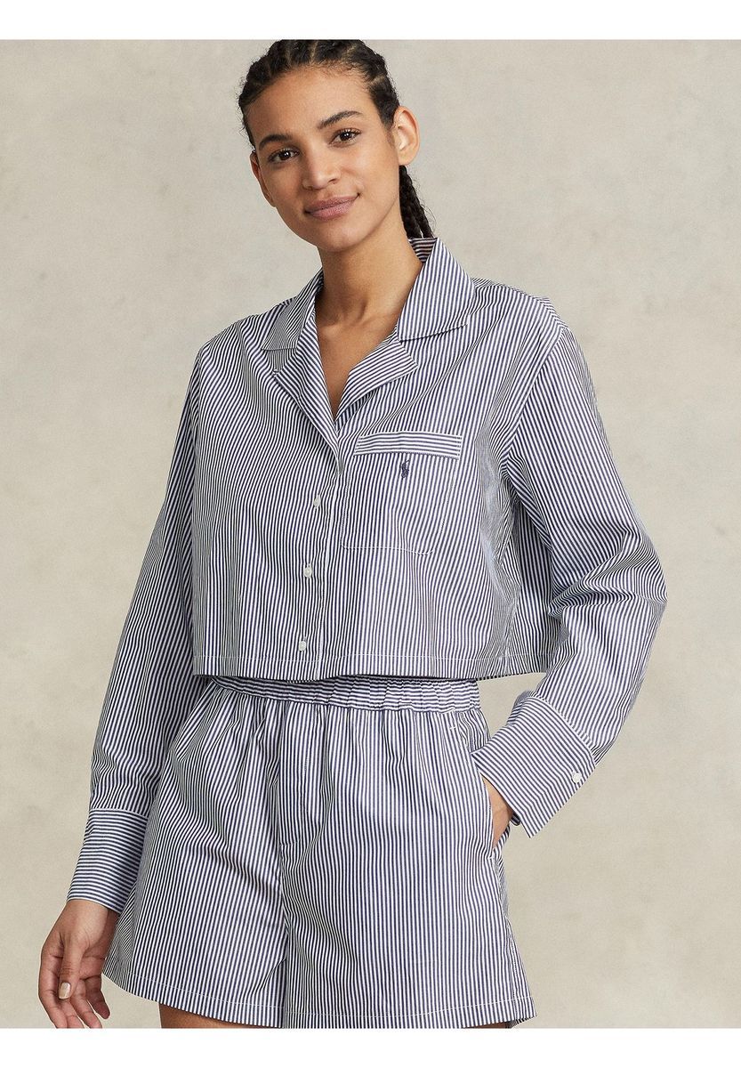 Gestreifter Baumwoll-Schlafanzug im Cropped-Stil