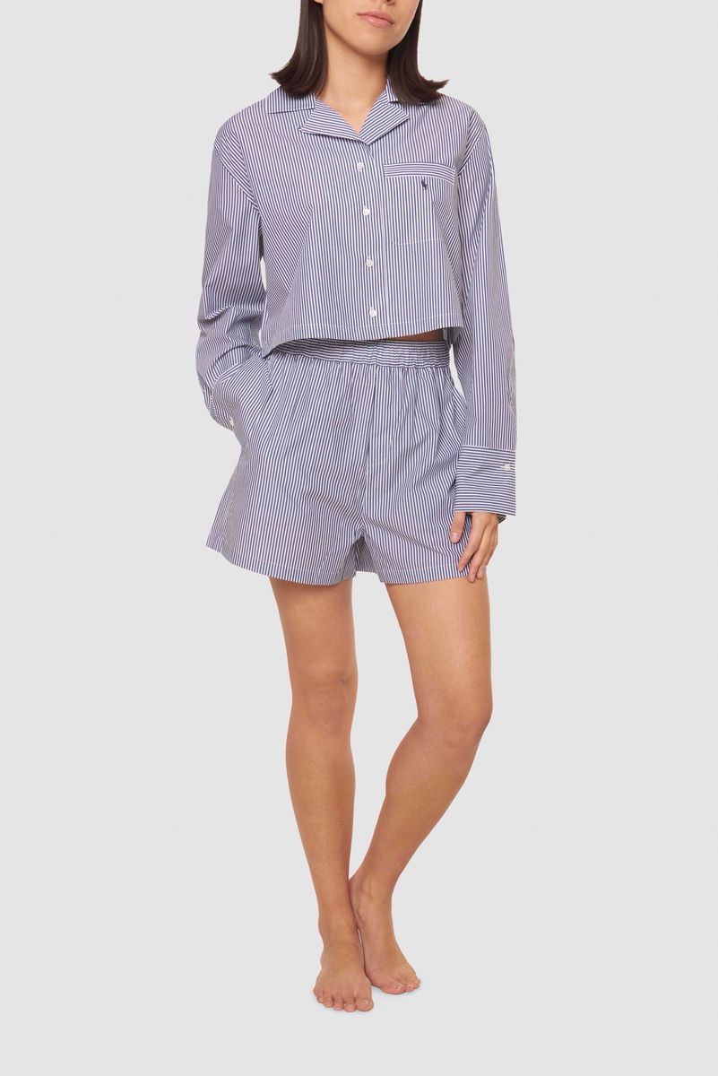 Gestreifter Baumwoll-Schlafanzug im Cropped-Stil