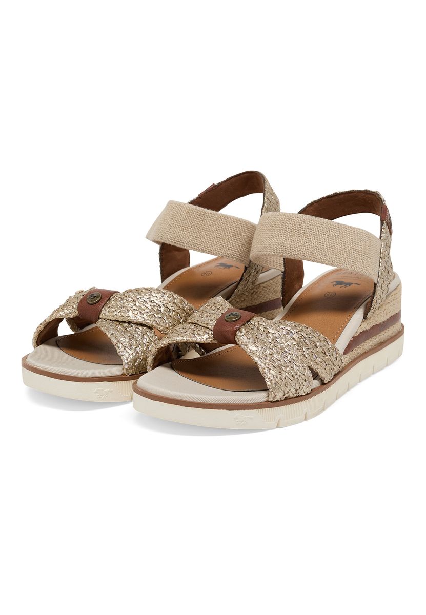 Schimmernde Plateau-Sandalen mit Webstruktur