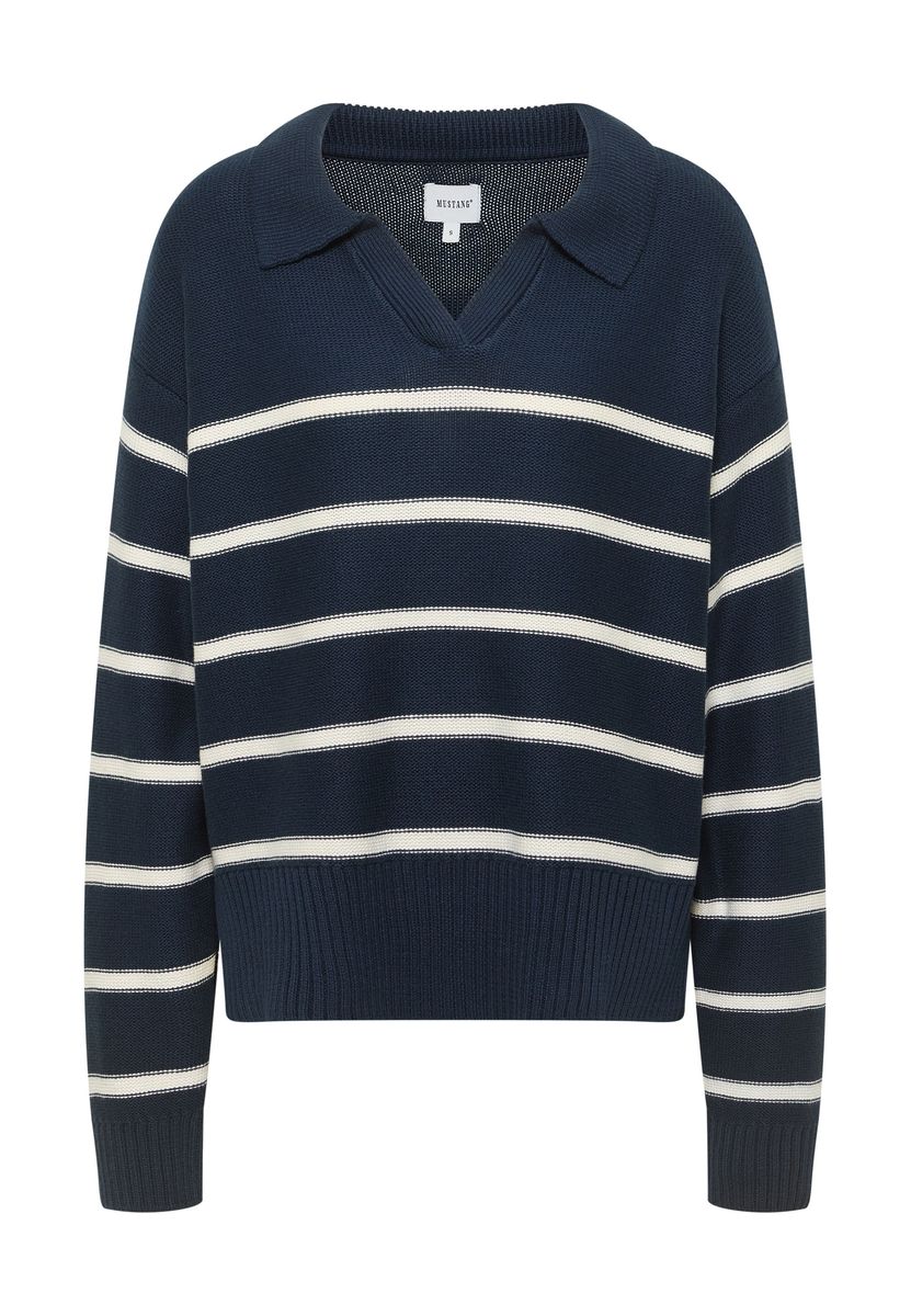 Gestreifter Strickpullover mit Polokragen