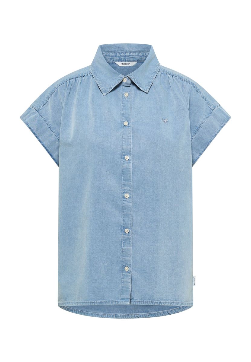 Lässige Kurzarmbluse in Denim-Optik