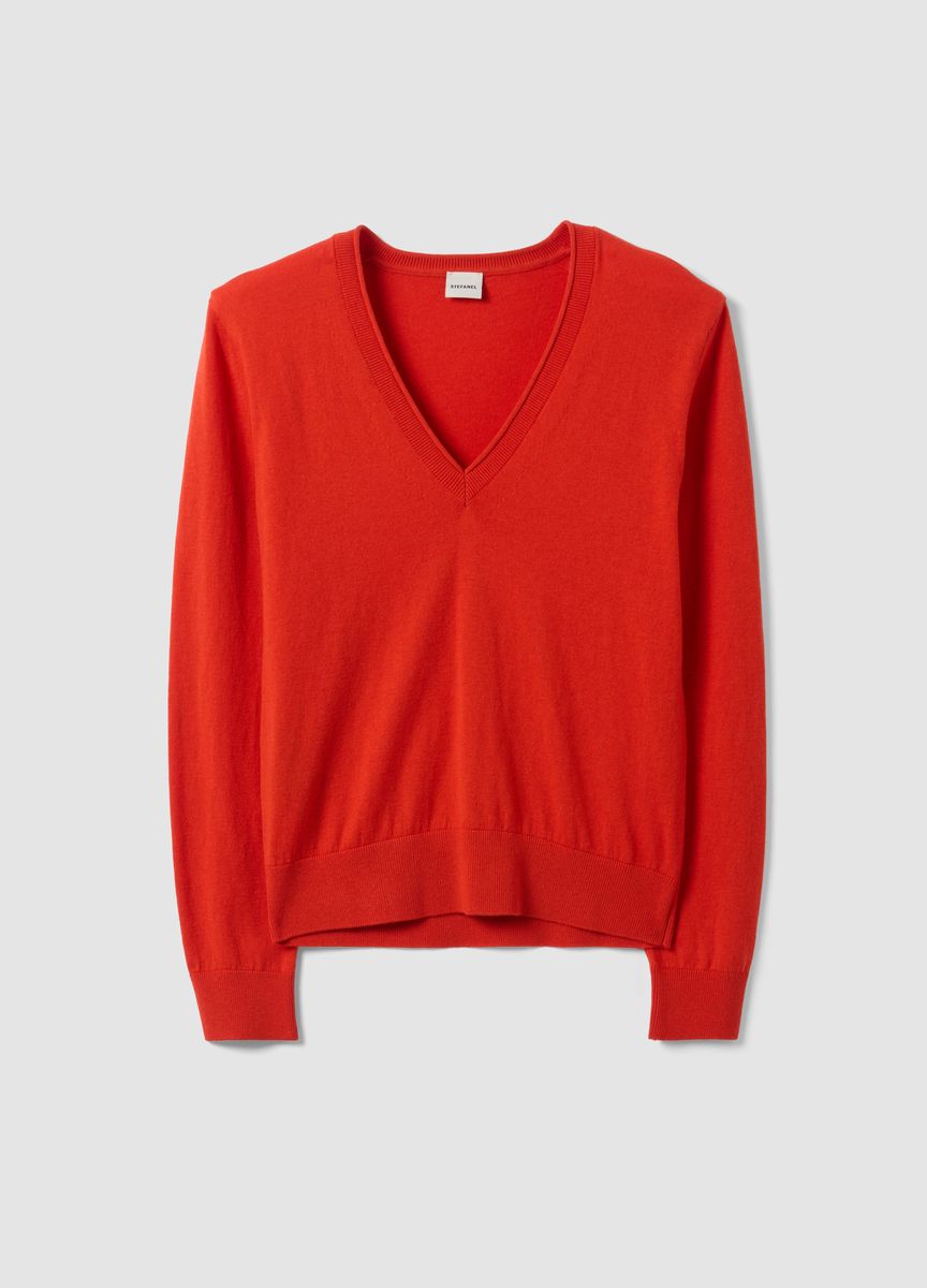 V-Ausschnitt Feinstrick-Pullover