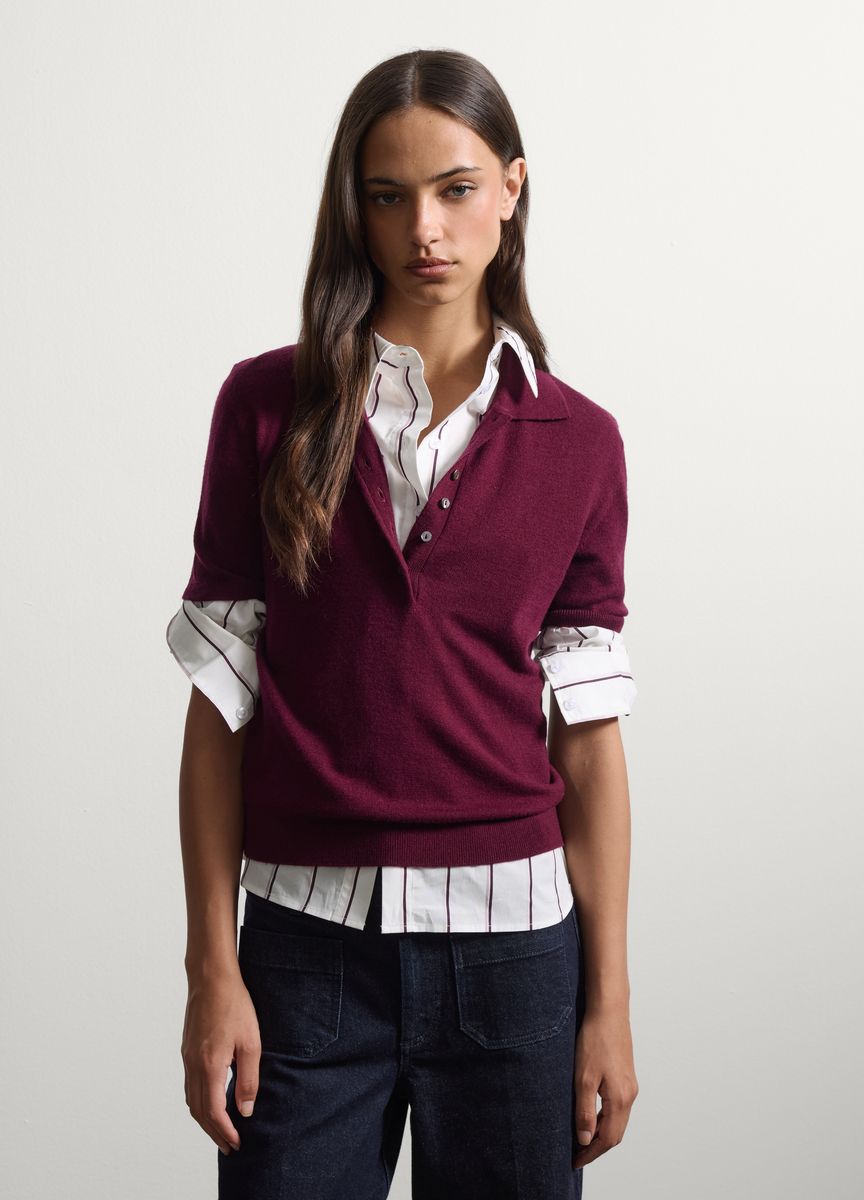 Kurzärmeliges Feinstrick-Poloshirt
