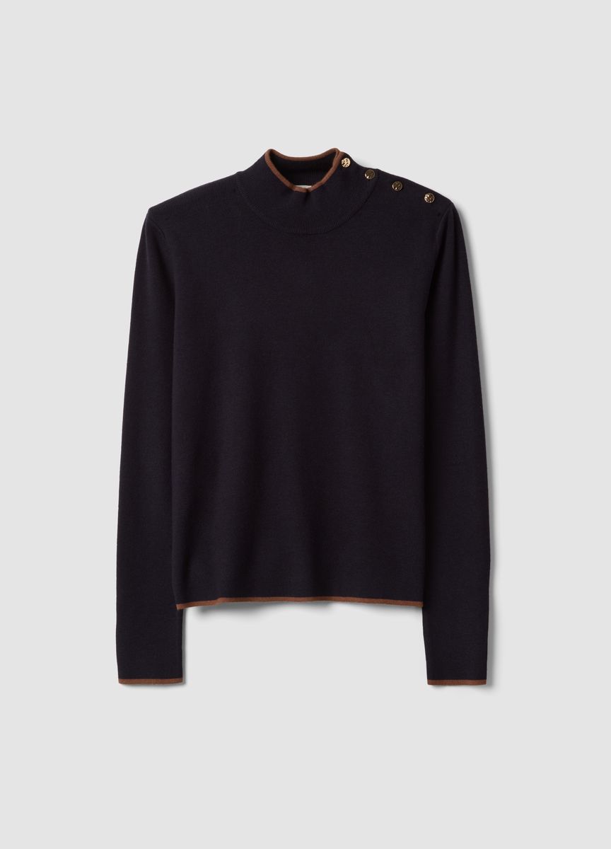 Marineblauer Strickpullover mit Schulterknöpfen