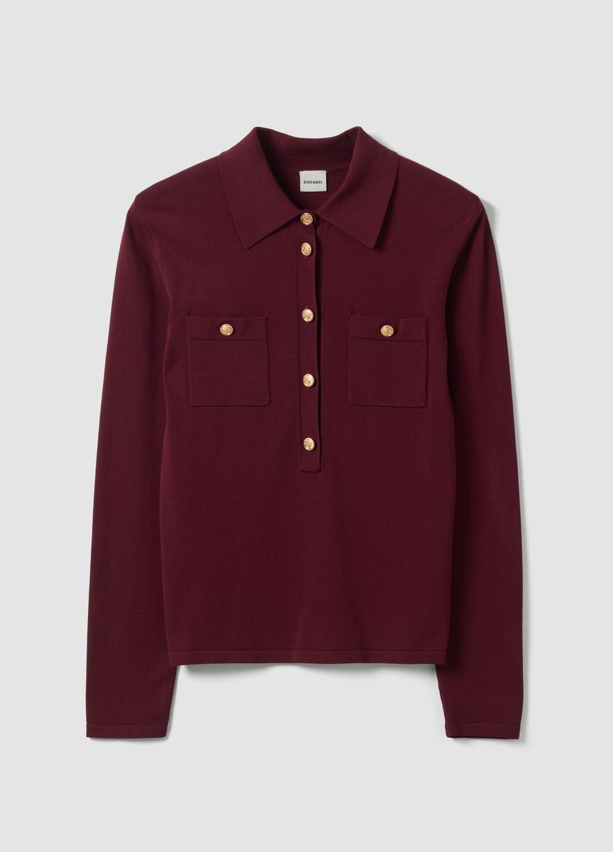 Langärmeliges Strick-Polo mit Taschen