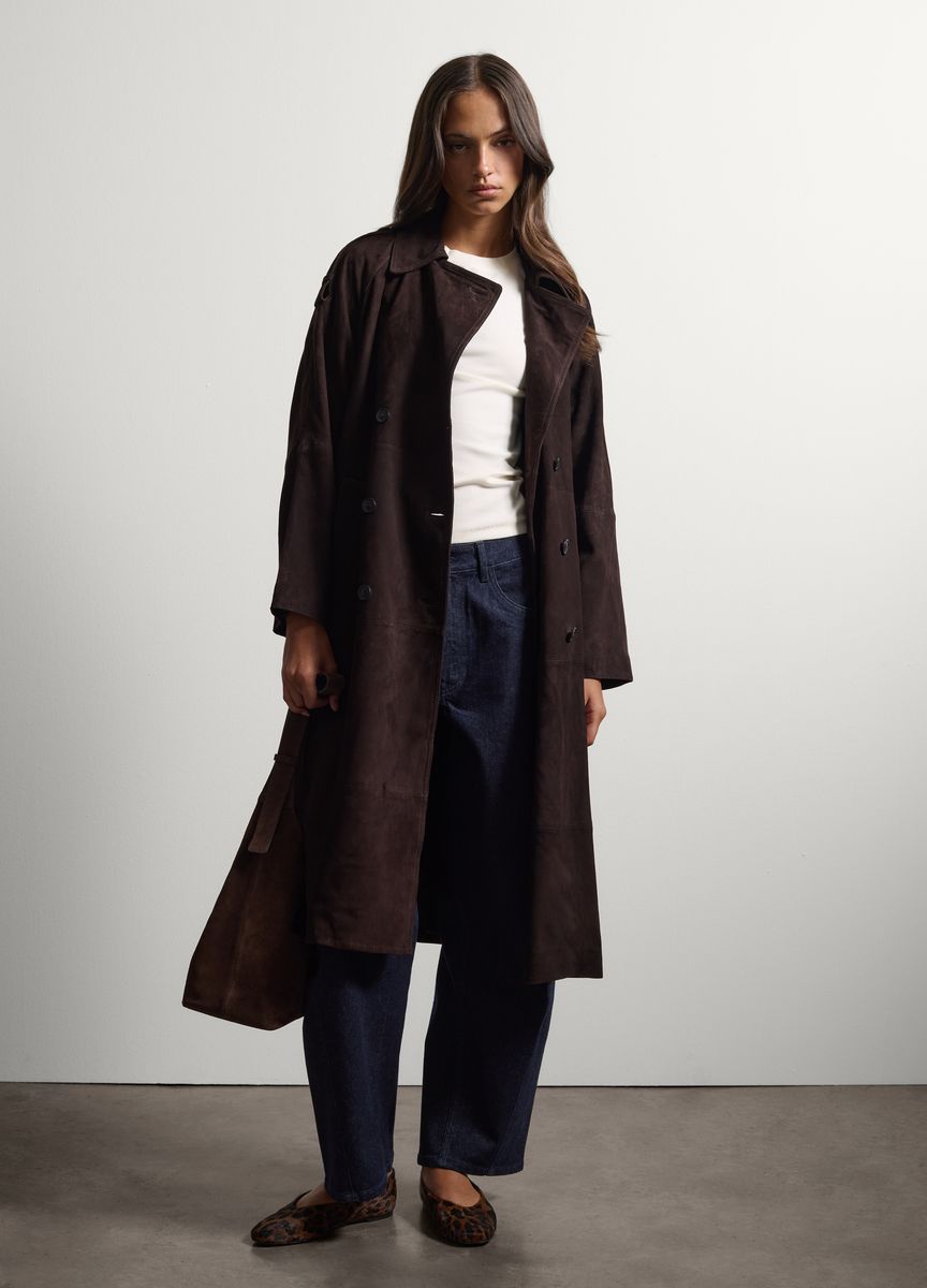 Doppelreihiger Trenchcoat aus Wildleder
