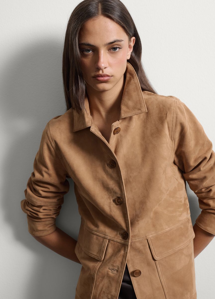 Safari-Jacke aus Wildleder mit Taschen
