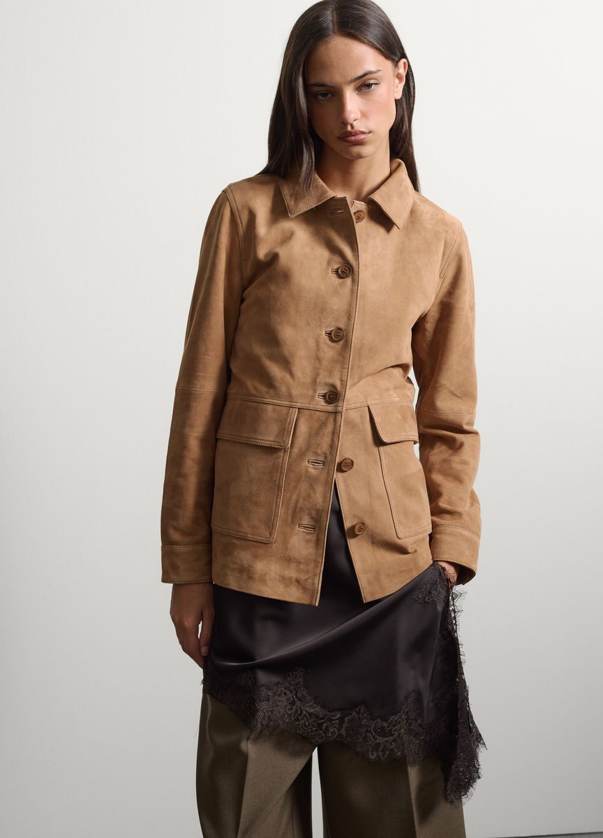 Safari-Jacke aus Wildleder mit Taschen