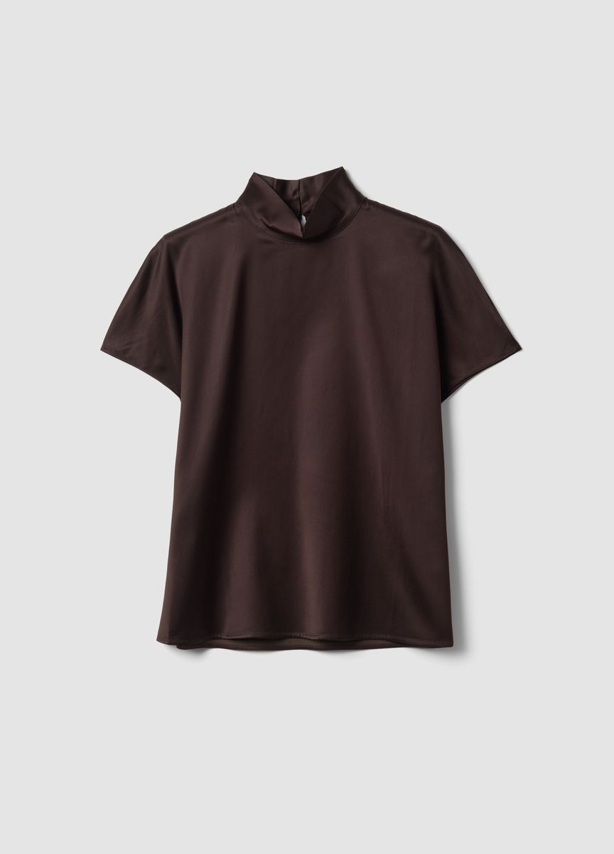 Satinbluse mit Stehkragen und Kurzarm
