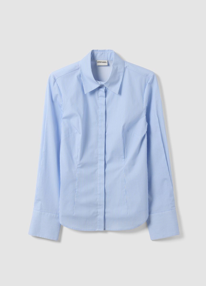 Taillierte gestreifte Button-Down Bluse