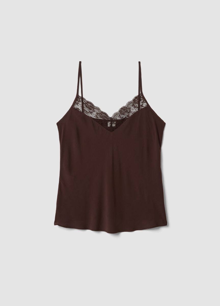 Satincamisole mit feinem Spitzenbesatz