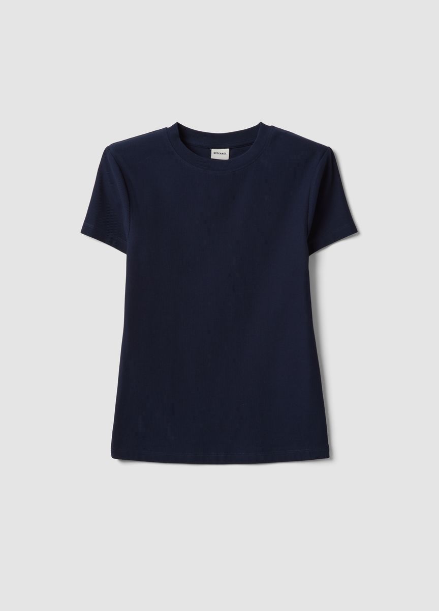 Geripptes Kurzarm-T-Shirt mit Rundhalsausschnitt