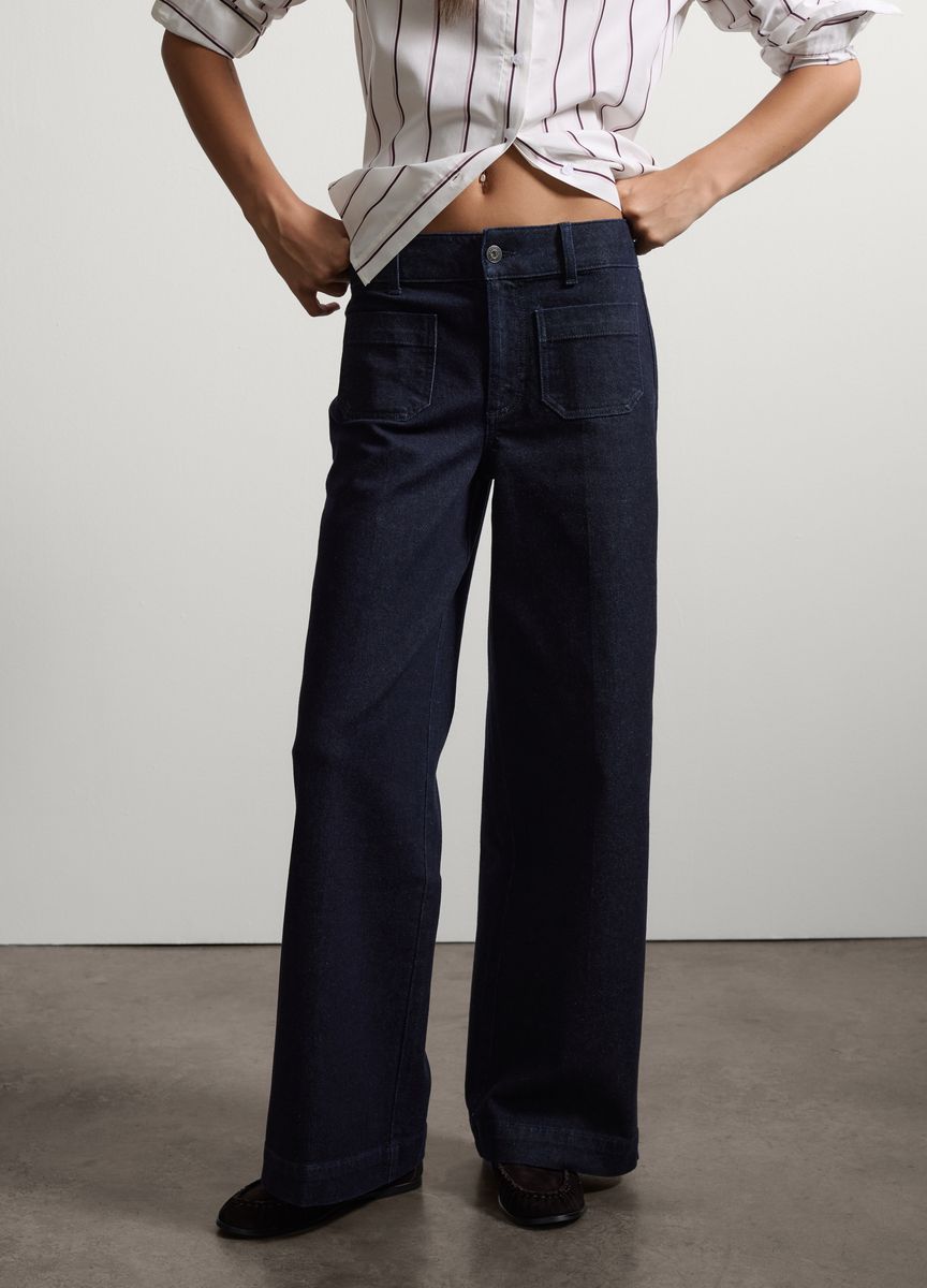 Weite Denim-Hose mit aufgesetzten Taschen