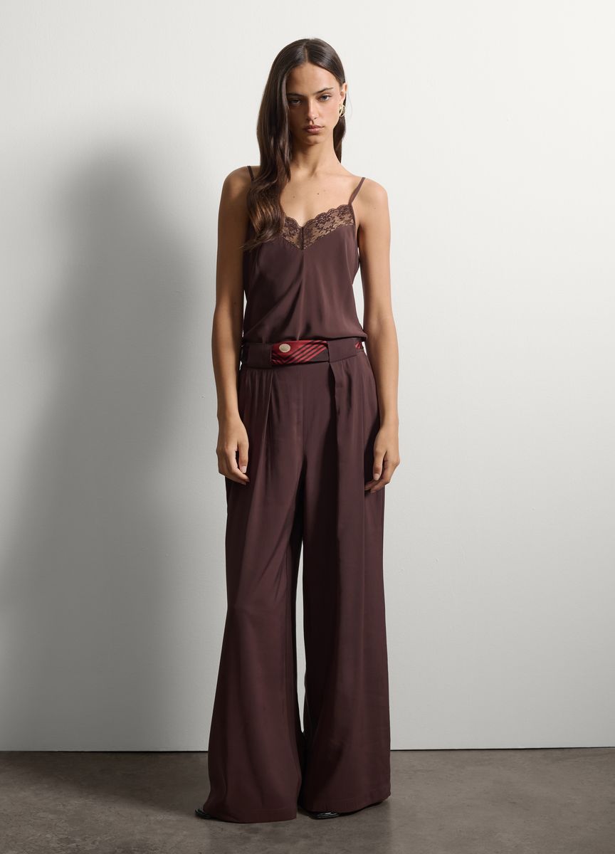 Weit geschnittene Satin-Faltenhose