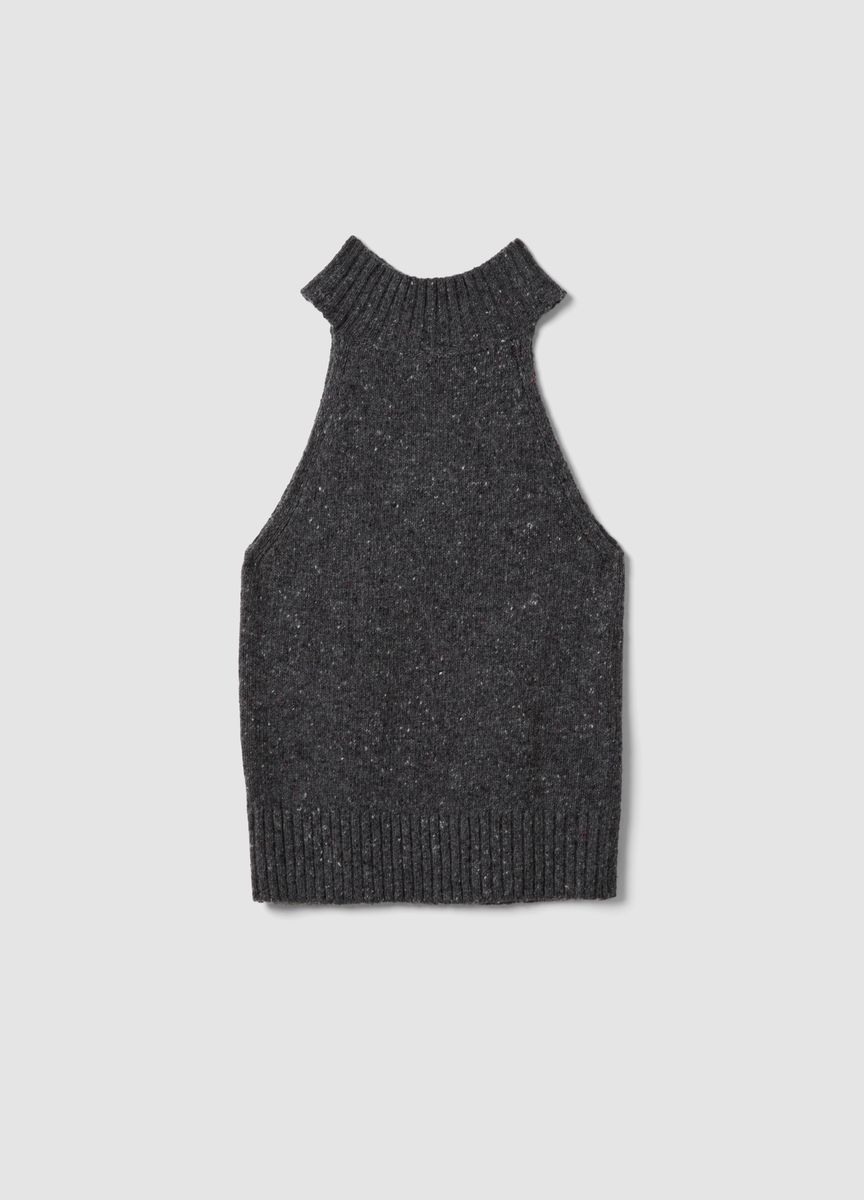 Hochgeschlossenes meliertes Stricktop
