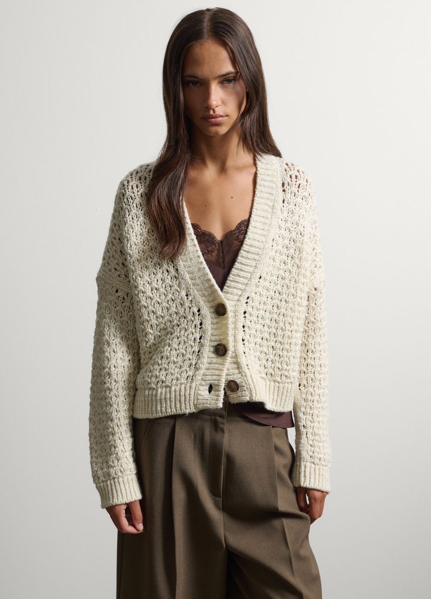 Grobstrick-Cardigan mit Lochmuster