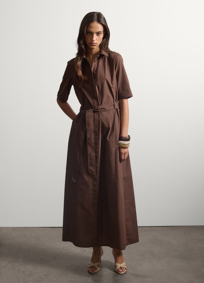 Hemdblusenkleid aus Baumwollpopeline mit Gürtel