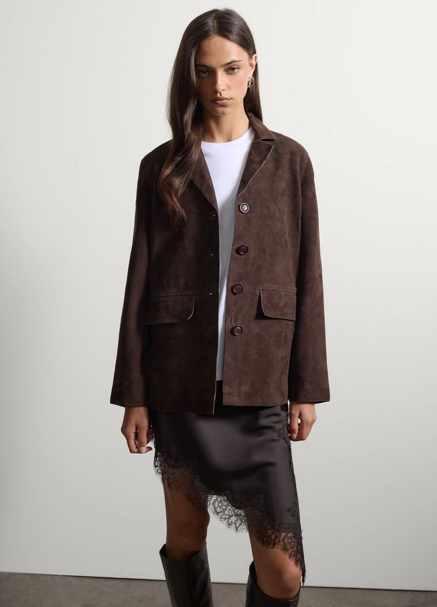 Wildlederjacke mit Knopfleiste und Taschen