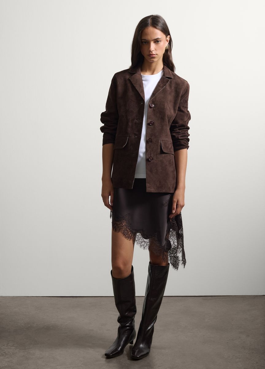 Wildlederjacke mit Knopfleiste und Taschen