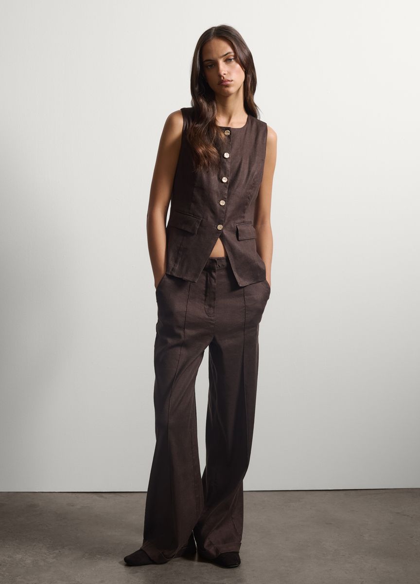 Taillierte Weitbein-Leinenhose