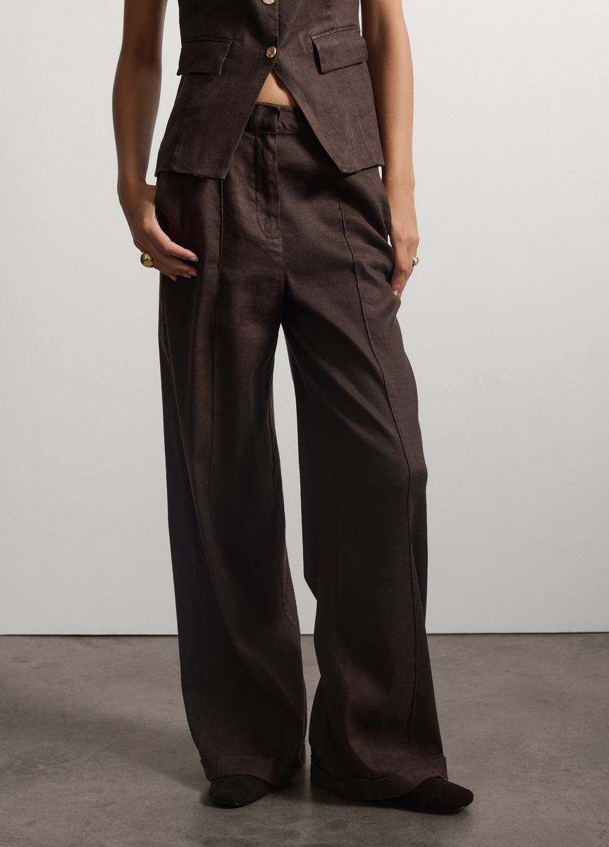 Taillierte Weitbein-Leinenhose