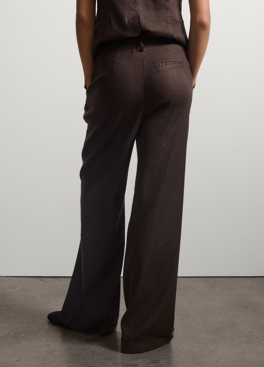 Taillierte Weitbein-Leinenhose